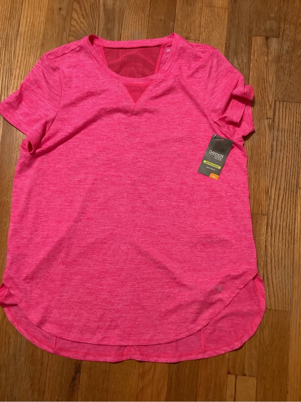 Danskin Now Women's Hot Pink Short-Sleeve Mesh Performance Dri-More Top NWT W M
